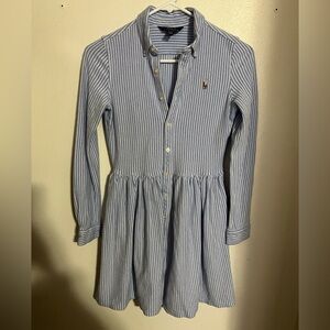 POLO RALPH LAUREN Classic Casual Striped Preppy Shirt Dress Blue White Girl's‎ L